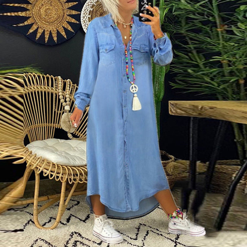 Sofia™ | Långärmad maxiklänning i denim