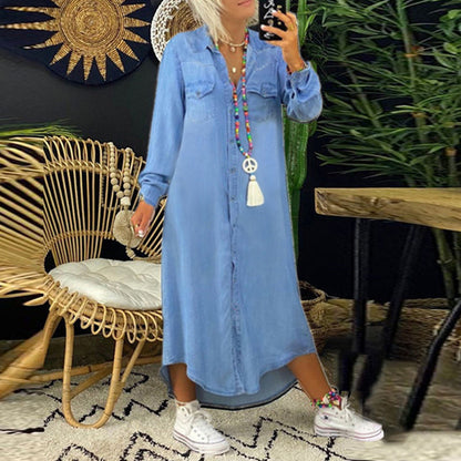 Sofia™ | Långärmad maxiklänning i denim