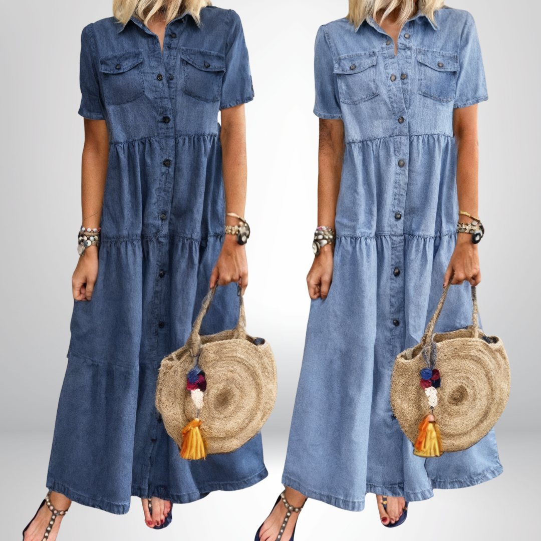 Sofia® | Mjuk denimklänning med knappar