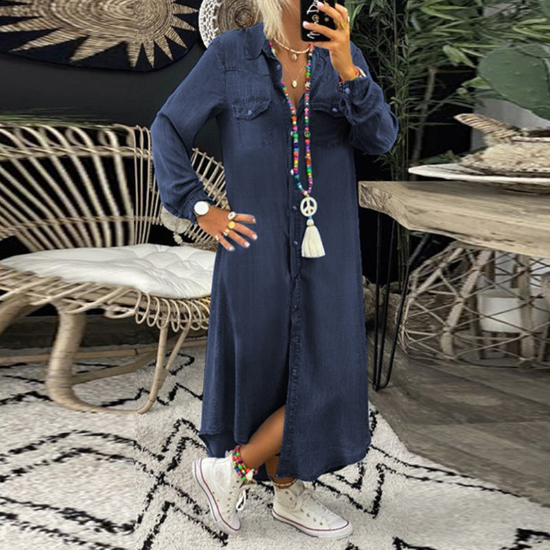 Sofia™ | Långärmad maxiklänning i denim