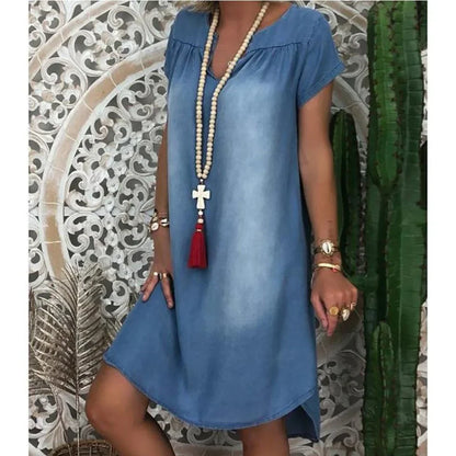 Sofia™ | Avslappnad denim sommarklänning