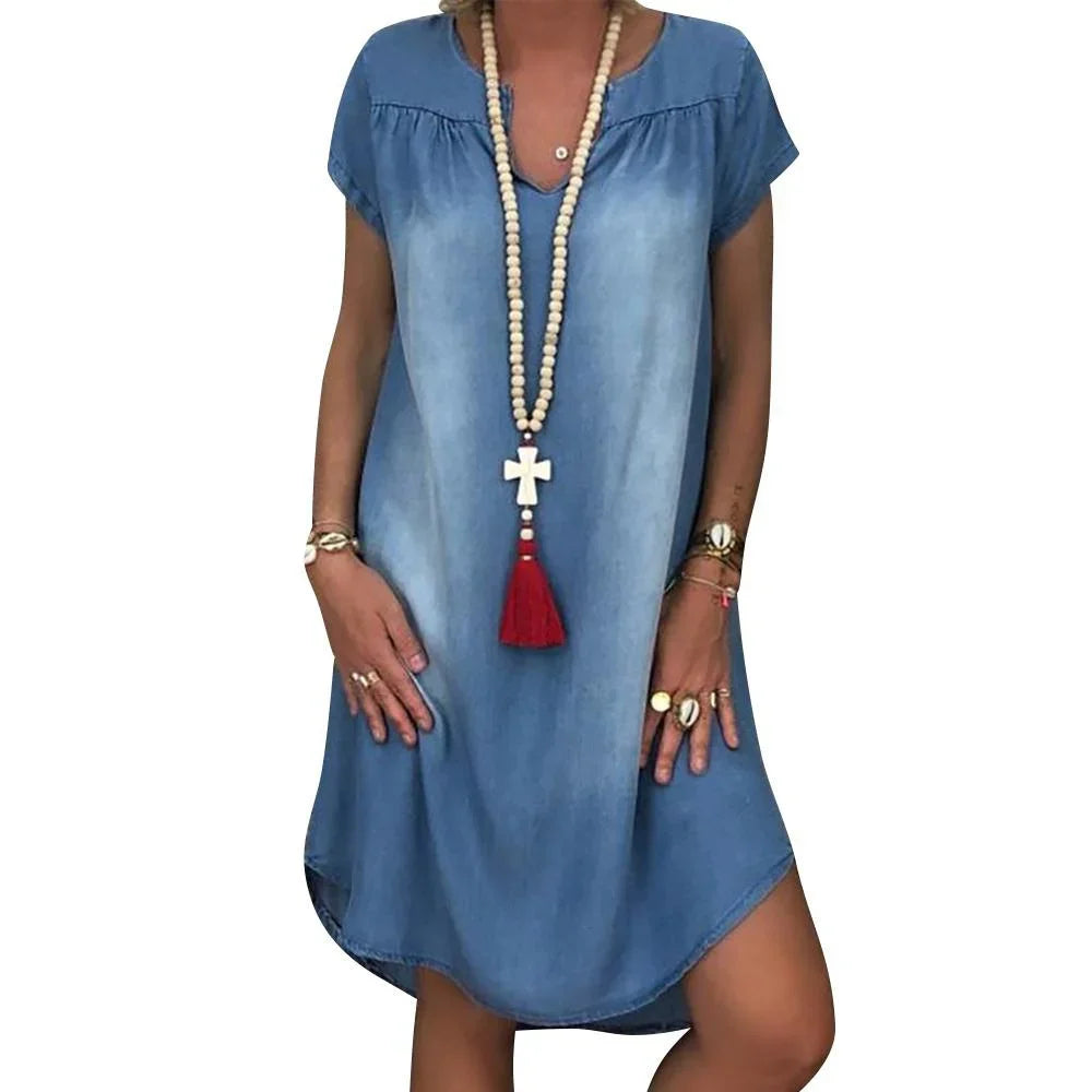 Sofia™ | Avslappnad denim sommarklänning