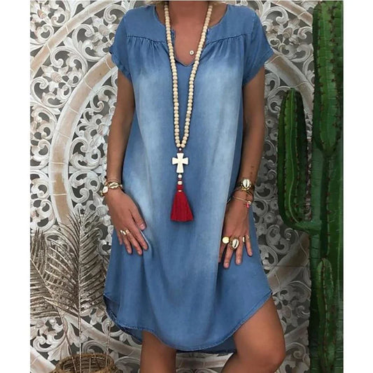 Sofia™ | Avslappnad denim sommarklänning