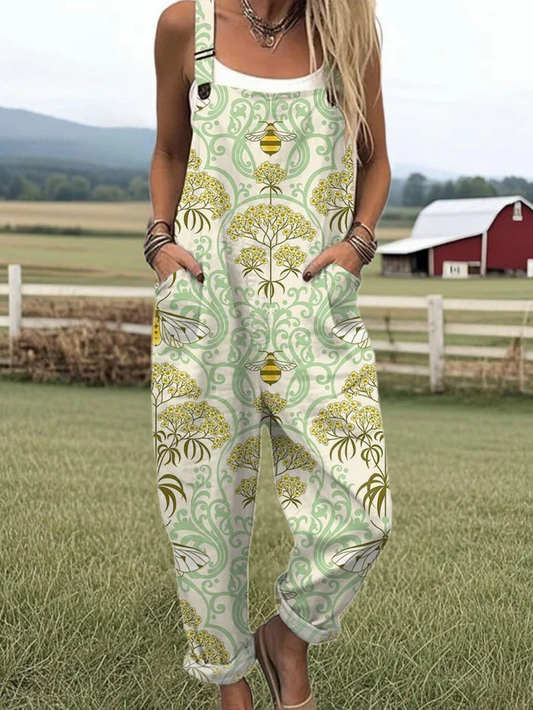 Monofloral vintage jumpsuit med vida ben – stil utan ansträngning och komfort hela dagen