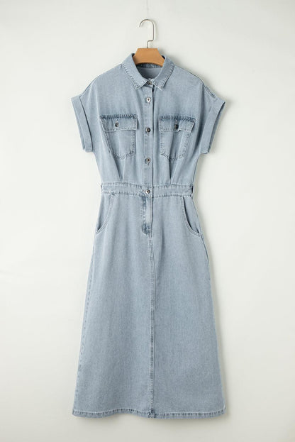 Sofia® | Elegant Denimkjole med Korte Flagermusærmer